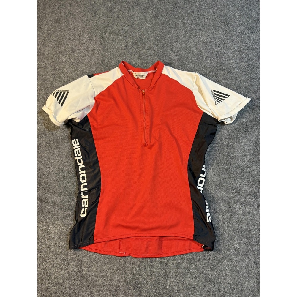 Cannondale Cycling Jersey Mens Medium Red White 1/4 Zip Pockets Bike Top USA